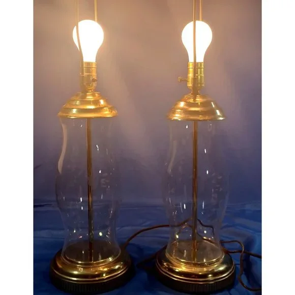 2 Vintage  28" Tall Princess House Heritage Brass Crystal Table Lamps Set Rare - Picture 3 of 11
